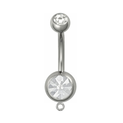 Double Jeweled Steel Belly Ring w/ Hang Piercing Jewelry