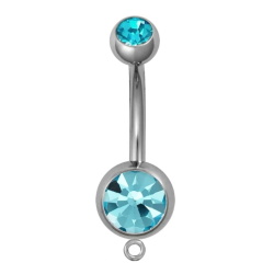 14ga Double Jeweled Steel Belly Ring w/ Hang Piercing Jewelry