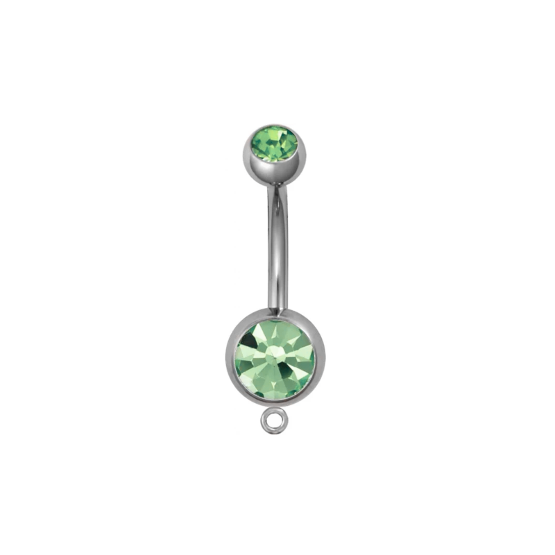 14G Double Jeweled Steel Belly Ring w/ Hang Piercing Jewelry