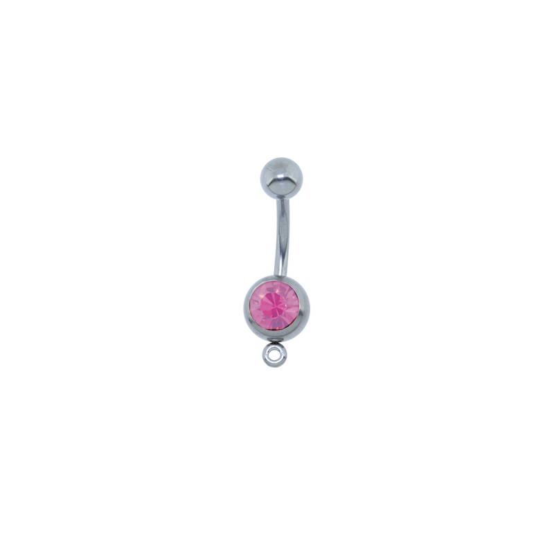 14G Jeweled Steel Belly Ring w/ Hang Body Jewelry