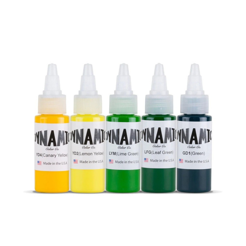 Dynamic Color Tattoo Ink Colour Set - Jungle - 1oz Greens & Yellows