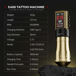 CNC E400 Professional Wireless Tattoo Machine 2.4mm Stroke