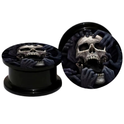 2pcs Black Acrylic Skull Ear Plugs and Tunnels Piercing