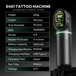 CNC E401 4.0mm Wireless Tattoo Machine Pen Machines